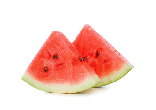 Slices of delicious ripe watermelon isolated on white