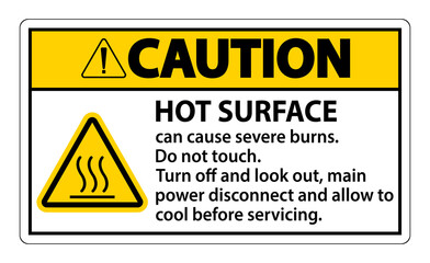 Caution Hot surface sign on white background