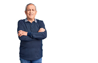 Fototapeta premium Senior handsome man wearing casual polo happy face smiling with crossed arms looking at the camera. positive person.
