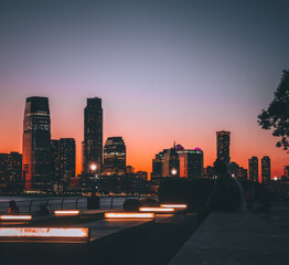 city skyline at sunset  