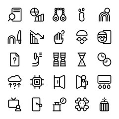Set of case study, investigation, analysis to learn outline style icon - vector