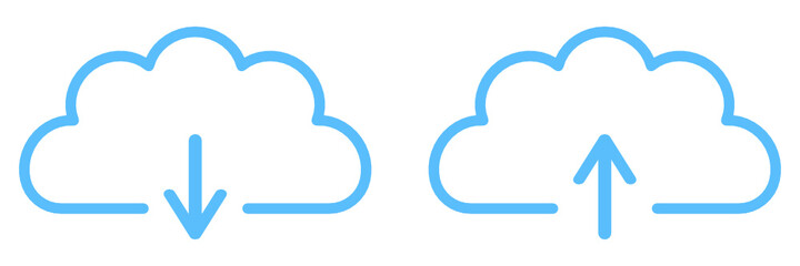 Set of blue cloud data icon. Cloud storage symbol