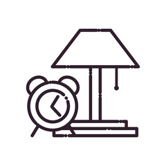 home lamp and clock line style icon vector design