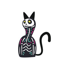 Mexican day of deads skull cat free form style icon vector design