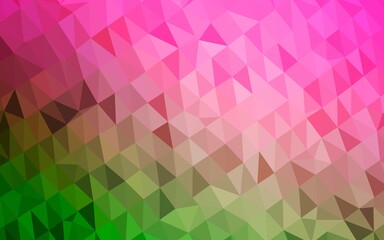 Light Pink, Green vector low poly cover. Glitter abstract illustration with an elegant design. Triangular pattern for your business design.