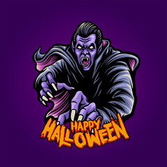 Zombie Dracula witchcraft Happy Halloween Illustrations for your work merchandise clothing, sticker and poster publications