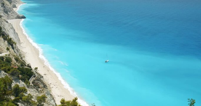 Egremni beach, Lefkada island, Greece. Long sandy beach with turquoise water on the island of Lefkada