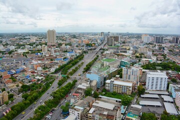 Landscape view at city with many buildings 