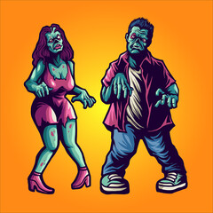 Halloween Zombie Couple Illustrations for your work and clothing merchandise and poster advertising 