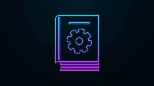 Glowing neon line User manual icon isolated on black background. User guide book. Instruction sign. Read before use. 4K Video motion graphic animation