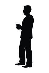 Business man with coffee cup silhouette vector