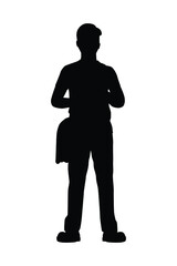 Standing man with bag silhouette vector