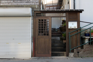 Fototapeta na wymiar Wooden entrance gate or door of Japanese traditional house