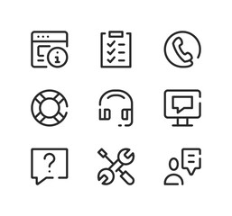 Customer service line icons set. Modern graphic design concepts, black stroke linear symbols, simple outline elements collection. Vector line icons