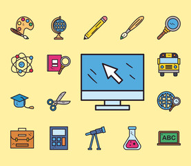 school line and fill style collection of icons vector design