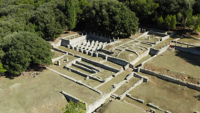 Aerial view of Roman ruins in Verige bay, Brijuni NP