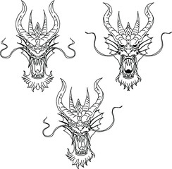 Hand drawn Red Dragon vector printing.Japanese old dragon for tattoo. Traditional Asian tattoo the old dragon vector.Dragon is Symbol of power