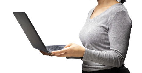 Naklejka premium Woman with notebook isolated