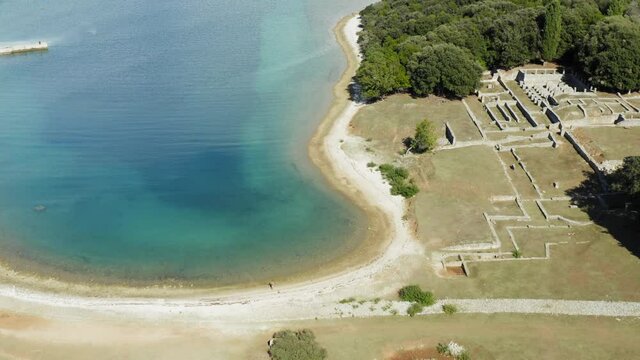 Aerial view of Roman ruins in Verige bay, Brijuni NP