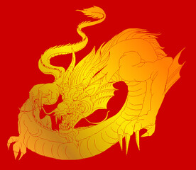 Hand drawn Red Dragon vector printing.Japanese old dragon for tattoo. Traditional Asian tattoo the old dragon vector.Dragon is Symbol of power