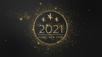 Obraz na płótnie Canvas Minimalistic luxury New Year 2021 concept. Dust gold shiny glowing particles. golden luxury line border for invitation, card, sale, fashion etc. 3D rendering.