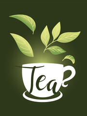 tea with cup and leaves vector design