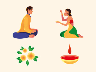 happy bhai dooj with indian man and woman cartoon vector design