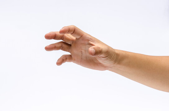 Close up of hand with hoding something. Isolated on white background.