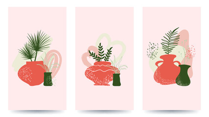 Modern hand painted color shape and floral art background, suitable for Social media stories and post creative Vector set
