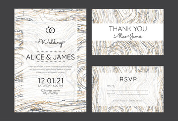 wedding invitation cards, watercolor textures and fake gold splashes for a luxurious touch