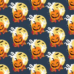 Halloween pumpkin and spooky ghost seamless pattern