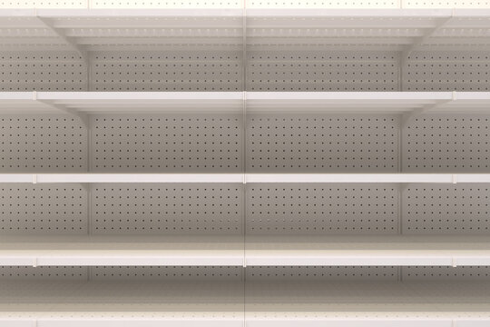 Empty store shelves, 3D illustration