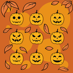 cute pumpkin facial expression halloween vector illustration 