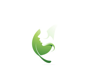 Woman and leaf icon logo design template