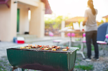 BBQ steak grill at home outdoor party.
