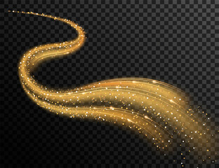 Abstract golden wave. Shimmering light effect on a dark background