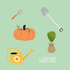 gardening tools icon set vector design