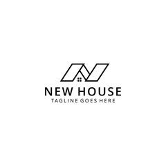 Creative illustration modern N with house sign geometric logo design template