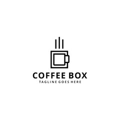 Creative Coffee cup on box logo design Vector sign illustration template