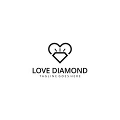 Illustration abstract love or heart sign with gems diamond sign logo design template