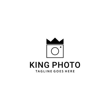 Illustration of photography camera with crown sign logo design template
