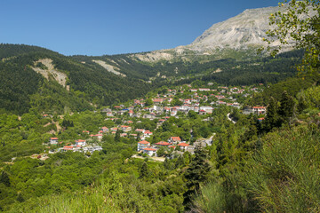 village Vourgareli in arra perfecture greece green  firs mountains in sumemr season