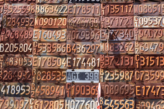 Old car plates as an offering for the saint (Gauchito Gil), Mercedes, Corrientes