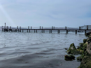 Fototapeta premium Paracas, bay and natural reserve of Ica in Peru Sea, water, birds, dock, stones.