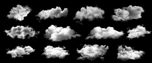 Foto op Canvas Set of white clouds isolated on black background. © Angkana