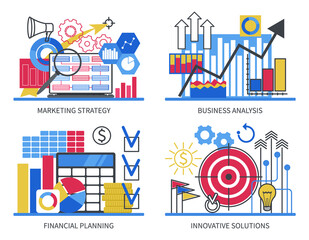 Business concepts set. Components for development. Flat design. Vector illustration.