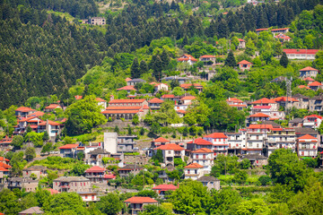 village Vourgareli in arra perfecture greece green  firs mountains in sumemr season