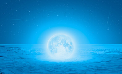 Full moon on the frozen sea, falling star in the background "Elements of this image furnished by NASA"
