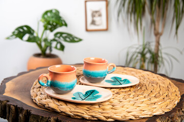 colorful handmade ceramic coffee cups