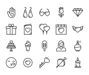 valentines day vector line icons set
